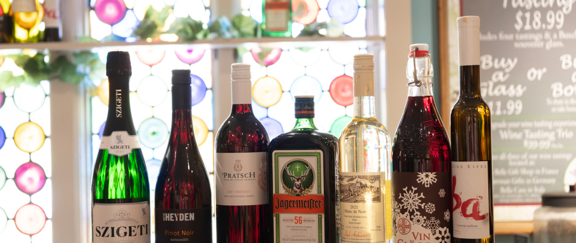 Wine bottles lined up