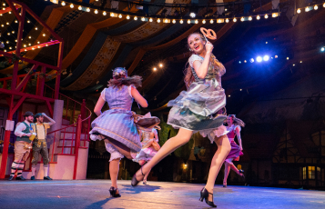 Two entertainers on stage for We Are Oktoberfest at Busch Gardens Williamsburg